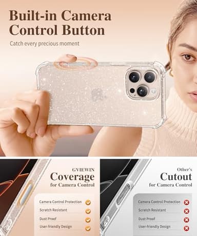 GVIEWIN for iPhone 16 Pro Case, with Screen Protector & Camera Lens Protector [Not Yellowing] Floral Slim Shockproof Protective Clear Flower Women Phone Cover 6.3'' (Twinkle Clear) - Image 5