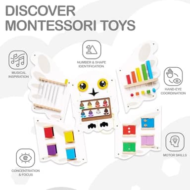 Monläurd® Montessori Owl Busy Board - Sensory Wall Panel for Toddlers, Wooden Activity Board for Kids 6M+, Montessori Educational Toys for Baby Learning, Playroom & Daycare Furniture - Image 4