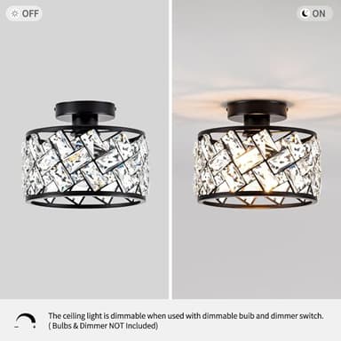 Rpzloila Crystal Ceiling Light Fixture, Modern Semi Flush Mount Ceiling Light,Crystal Chandelier for Kitchen Bedroom Bathroom Entryway, Black Finish - Image 6