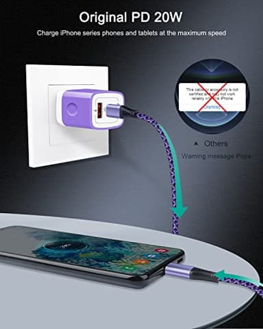 USB C Wall Charger, AILKIN 3Pcs 20W PD + QC3.0 USBC Charger Block Super Fast Power Output Rapid Charging Box Wall Plug Cube for Apple iPhone, Samsung Galaxy, Motorola, LG, Google Pixel - Purple - Image 6