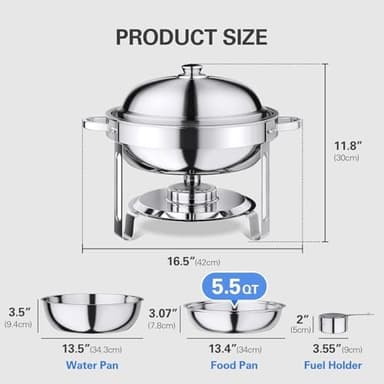 5.5QT Chafing Dishes for Buffet 2 Pack, Chafing Dish Buffet Set with Lid, Stainless Steel Buffet Servers and Warmers for Party Wedding Family Gathering - Image 8