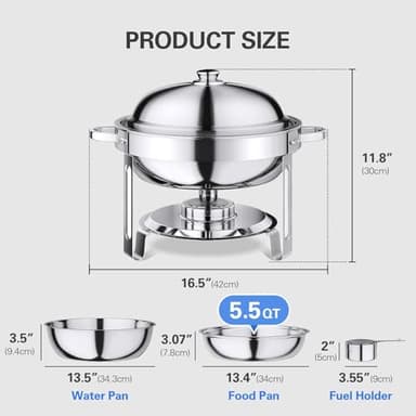 Anycoo 5.5QT Chafing Dishes for Buffet 4 Pack, Stainless Steel Chafing Dish Buffet Set, Buffet Servers and Warmers with Lid for Wedding Parties Outdoor BBQ Spring Summer Picnic - Image 3