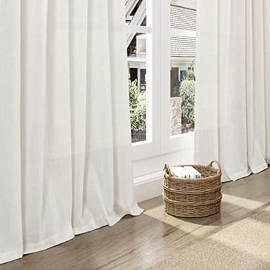Cream Linen Back Tab Curtains 84 Inch Length for Living Room 2 Panel Set Neutral Modern Farmhouse Window Privacy Semi Sheer Linen Drapes Rustic Pinch Pleated Look Curtain Natural Ivory Colored - Image 6