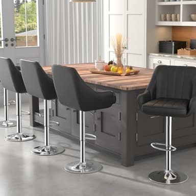 VECELO Barstools Set of 4, Counter Height Bar Stools Adjustable Stools with Back and Arm, Kitchen Island Stools Swivel Bar Chairs for Pub Dinning Room, Black - Image 2