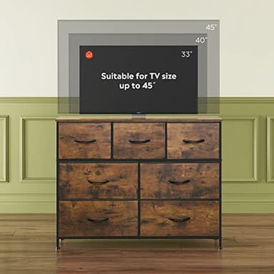 WLIVE 7 Drawer Dresser TV Stand, Entertainment Center, Media Console Table with Metal Frame and Wood Top for TV up to 45 inch, Chest of Drawers for Bedroom, Living Room, Rustic Brown Wood Grain Print - Image 6