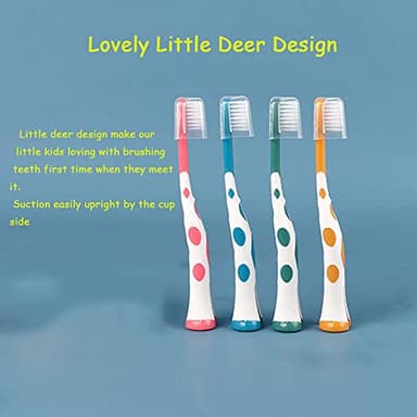 newrichbee 8 Packs Kids Toothbrush, Extra Soft Lovely Deer Toddler Toothbrush for Kids 2-8 Years (Pink&Orange&Blue&Green) - Image 2