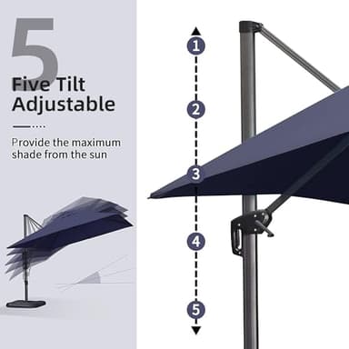 PURPLE LEAF 9' X 11.5' Patio Umbrella Outdoor Cantilever Rectangle Umbrella Aluminum Offset Umbrella with 360-degree Rotation for Garden Deck Pool Patio, Navy Blue - Image 7