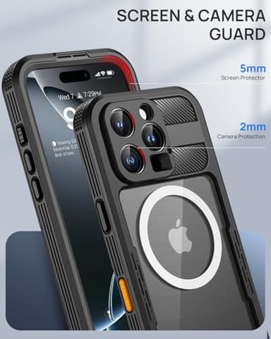 Lanhiem Magnetic for iPhone 16 Pro Max Case, IP68 Waterproof Dustproof Case, [Compatible with Magsafe] [Built-in Screen Protector] Full Body Heavy Duty Rugged Phone Cover 6.9 inch, Black/Clear - Image 8