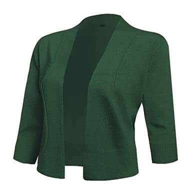 AAMILIFE Women's 3/4 Sleeve Cropped Cardigans Sweaters Jackets Open Front Short Shrugs for Dresses (Large, Dark Green)