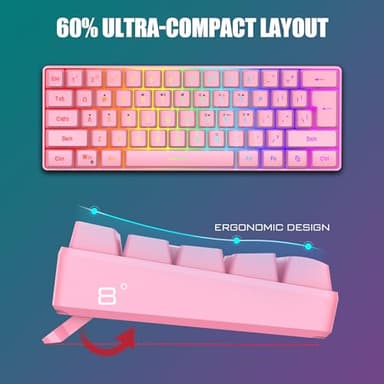 RedThunder 60% Gaming Keyboard and Mouse Combo, Ultra-Compact 61 Keys RGB Backlit Mini Keyboard, Lightweight 7200 DPI Honeycomb Optical Mouse, RGB Wired Gaming Set for PC MAC PS5 Xbox Gamer(Pink) - Image 3