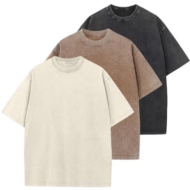 3 Pcs Oversized Heavy Cotton Summer T-Shirts Vintage Unisex Short Sleeves Casual Loose Basic Tops(Beige+Coffe+Black XL) - Image 1