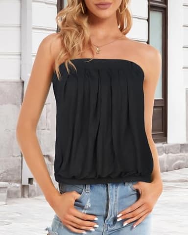 CHICGAL Women's Off The Shoulder Tops Summer Casual Bandeau Tank Casual Strapless Tube Blouse Shirts (Black,2XL) - Image 5