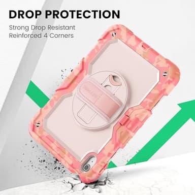 SEYMAC Case for iPad (A16) 11th/10th Generation 2025/2022 (11″/10.9″), Heavy Duty Full-Body Shockproof Protective Case with Screen Protector, Rotating Stand, Hand/Shoulder Strap, Multicolor/Pink - Image 7