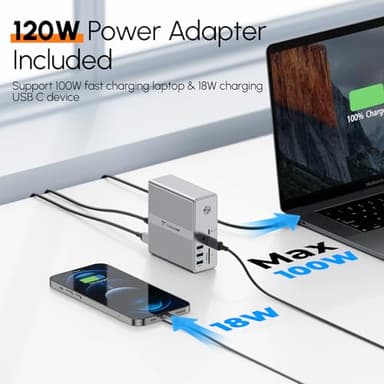 TobenONE DisplayLink Docking Station Triple Monitor with 120W Power Adapter, Triple 4K Display for MacBook Pro/Air, Thunderbolt 4/3, USB-C Windows(3X HDMI, 3X DP, 2xUSB-C, 4xUSB 3.2, SD/TF) - Image 5