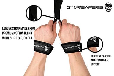 Gymreapers Lifting Wrist Straps for Weightlifting, Bodybuilding, Powerlifting, Strength Training, & Deadlifts - Padded Neoprene with 18" Cotton (Black) - Image 2