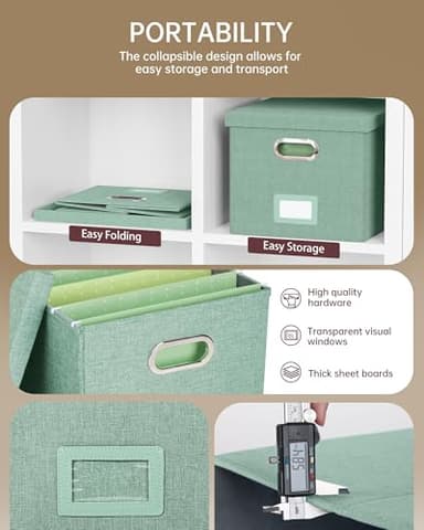 Oterri File Organizer, File Box, File Cabinet for Letter File Folder Storage, Portable Storage Bins with Lids for Office/Decor/Home,Document Organizer, 1 Pack,Green-Box Only - Image 2