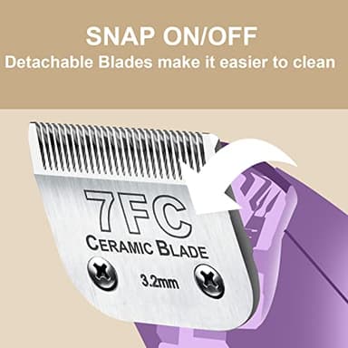 DODAER Detachable Pet Dog Clipper Blades, Compatible with Andis Size-7FC Cut Length 1/8"(3.2mm), Most Oster A5, Wahl KM Series Clippers,Made of Ceramic Blade & Stainless Steel Blade - Image 4