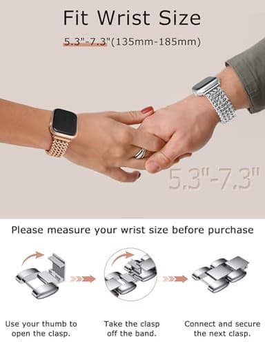 Minyee Compatible with Apple Watch Band 41/40/38/44/45/46/49/42mm Women, Dressy Stainless Steel Metal Chain Strap Designer Silver Cute Link Bracelet Wristband for iWatch Series 11 10 9 8 7 6 5 4 SE - Image 2