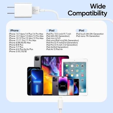 iPhone Charger [Apple MFi Certified] Apple Charger Cord 2Pcak 6FT Lightning Cable Fast Charging with Wall Charger Block Travel Plug Brick Adapter for iPhone 14/13/12/11/XS/XR/SE/7/8/8 Plus/AirPods - Image 6