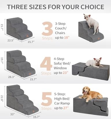 Made4Pets Dog Stairs Ramp for Bed, 4-Step Dog Steps for High Bed Couch Sofa Climbing, 35D Foam Pet Steps for Small Dogs and Cats, Non-Slip Bottom Pet Stairs, Grey - Image 2