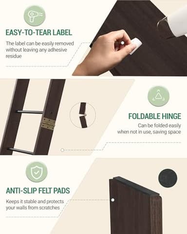 Hzuaneri Blanket Ladder for Living Room, Decorative Quilt Rack with 4 Removable Hooks, 5-Tier Farmhouse Ladder Holder Shelf Organizer for Bedroom, Black Tea Brown and Black BR02120B - Image 5