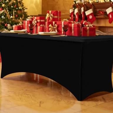 Smiry 6 Pack Spandex Table Cloth 8FT, Elastic Fitted Stretch Tablecloths, Washable and Wrinkle Free Rectangular Patio Table Cover for Outdoor, Wedding, Banquet & Parties (Black, 96Lx30Wx30H Inch) - Image 2