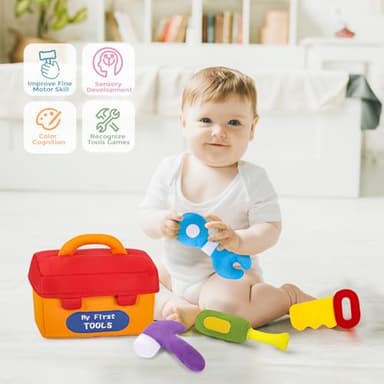 KMUYSL Baby Toys 6-12 Months, My First Tools Plush Toys -4 Pcs Sensory Playset Soft Toys with Squeaker Crinkle for 6-9-12 Months Newborn Infant, Birthday Christmas Gifts for Boys Girls - Image 4