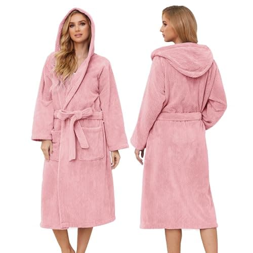 PJGGZ Hooded Bathrobes for Women, Soft Long Towel Robes for Women - Quick Dry yet Warm(Light Pink, S/M) - Image 1
