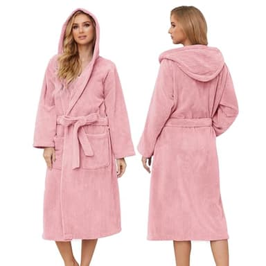 PJGGZ Hooded Bathrobes for Women, Soft Long Towel Robes for Women - Quick Dry yet Warm(Light Pink, S/M) - Image 1