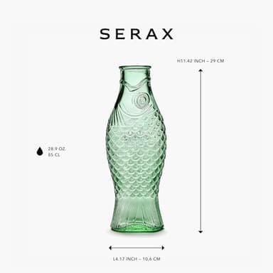 Serax Glass Water Pitcher | Fish & Fish glassware by Paola Navone | Wine Carafe Decanter 28.74 fl oz | Clear Green Bottle Container for hot & cold Drinks | Fridge Beverage Dispenser, Suitable as Vase - Image 2