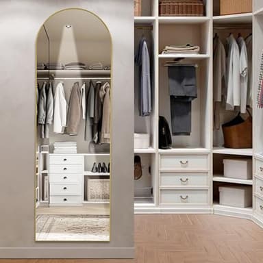 DUMOS Arched Full Length Mirror with Stand 64"x21" Floor Standing Aluminum Frame for Bedroom Body Hanging Leaning Modern Simple Home Decor Shatter-proorf Nano Glass Wall Living Room Cloakroom Gold - Image 3