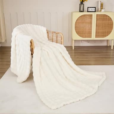PU MEI Fleece Blanket - Throw Blanket for Bed 80"*90" White, Luxury Bubble Fluffy Blanket Plush Queen Blanket, Throw Blanket for Couch, Cozy Soft Warm Fuzzy Blanket Large Blanket for All Season Use - Image 8