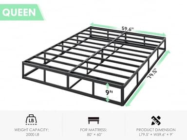 QEROMY 9 Inch High Profile Box Spring, Sturdy Metal Frame Mattress Foundation, Easy Assembly, Quiet & Noise-Free, Queen Size - Image 3