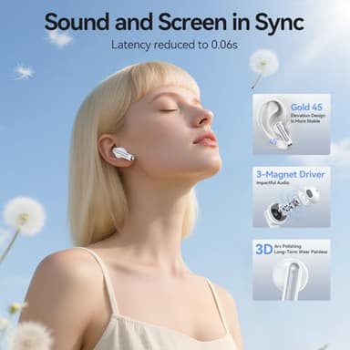 BHNYBWUL Wireless Earbuds, 2025 Bluetooth 5.3 Headphones HiFi Stereo 50H Playback Ear Buds with Led Digital Display, ENC Noise Cancelling Earbuds for Laptop Computer, iOS, Android, White - Image 3