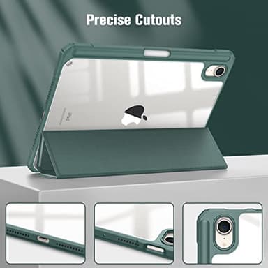 Fintie Hybrid Slim Case for iPad Mini 7 (A17 Pro, 7th Generation) 2024 / iPad Mini 6 (6th Gen) 8.3 Inch, [Built-in Pencil Holder] Shockproof Cover Clear Transparent Back Shell, Midnight Green - Image 9