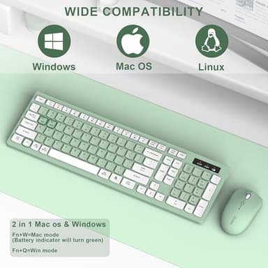 Wireless Keyboard and Mouse Combo, Full-Sized Wireless Keyboard and Adjustable DPI Mouse, 2.4GHz USB Receiver, Silent Keyboard and Mouse for PC, Windows, MAC, Desktop, Laptop (Avocado Green) - Image 4