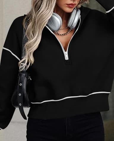 PRETTYGARDEN Women's 2025 Fall Hooded Sweatshirts Long Sleeve Half Zip Cropped Hoodies Pullover Winter Fashion Clothes (Black,Small) - Image 5