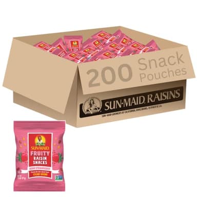 Sun-Maid Sour Strawberry Fruity Raisin Snacks - (200 Pack) 1.33 oz Pouches - Sour Strawberry Raisins - Dried Fruit Snack for Lunches and Snacks - Image 1