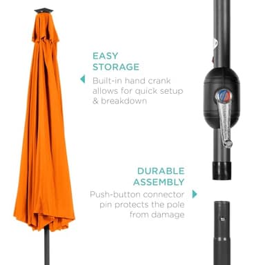 Best Choice Products 10ft Solar Polyester LED Lighted Patio Umbrella w/Tilt Adjustment and UV-Resistant Fabric - Orange - Image 6
