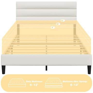 Acurax Queen Size Bed Frame with Velvet Upholstered Headboard, Beige Platform Bed Frame with Metal Support, Upholstered Mattress Foundation, No Box Spring Needed, Noise Free, Easy Assembly, White - Image 7