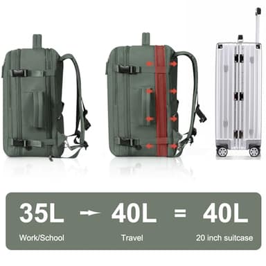 Hanples Extra Large Travel Backpack for Women as Person Item Flight Approved, 40L Carry On Backpack, 17 Inch Laptop Waterproof Hiking Casual Bag(Olive Green) - Image 6