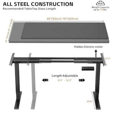 GallopFun Dual Motor Electric Standing Desk Frame for 40 to 90" Table Tops, 330lbs Weight Capacity,Ergonomic Standing Height Adjustable Base with Memory Controller,Black Frame Only - Image 4