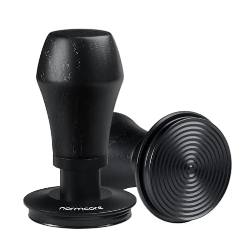 Normcore 53.3mm Espresso Coffee Tamper V4 - Spring Loaded Tamper With Titanium PVD Coating Ripple Base -15lb / 25lb / 30lbs Replacement Springs, Genuine Black Oak Wood Handle - Image 1