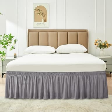 Biscaynebay Wrap Around Bed Skirts for King & Cal King Beds 15" Drop, Silver Grey Adjustable Elastic Dust Ruffles Easy Fit Wrinkle & Fade Resistant Silky Luxurious Fabric Machine Washable - Image 9
