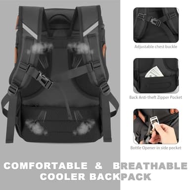 Insulated Cooler Backpack,Bagparkk 33 Cans Multifunctional Double Deck Leakproof Cooler Bag with Sternum Strap,Large Capacity Lightweight Travel Camping Beach Backpack Cooler Ice Chest for Men Women - Image 5