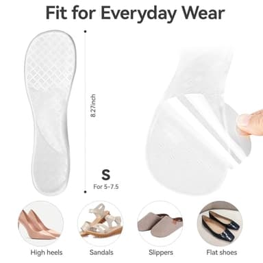 Gel Arch Support Sandal Inserts, 3/4 Invisible High Heel Cushion Insoles for Sweaty Feet, Adhesive Inserts for Flats Dress Shoes Anti-Slip, Clear, 2 Pairs, Women 5-7.5 - Image 4