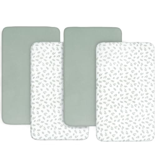 Baby Bassinet Sheets 4 Pack Fit for Airclub, Mika Micky Bedside Sleeper, Newton, Ezebaby, Besrey and Bellababy Bassinet, Ultra Soft & Skin-Friendly, Green - Image 1