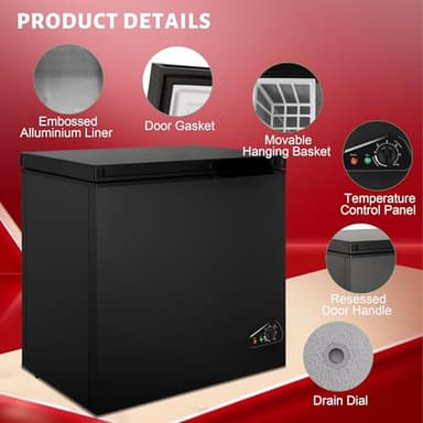 Chest Freezer 5.0 Cubic Feet, Deep Freezer with Removable Basket, 6 Level Adjustable Temperature from -18°F to 50°F, Manual Defrosting, Top Open Door, Suitable for Home, Black - Image 3