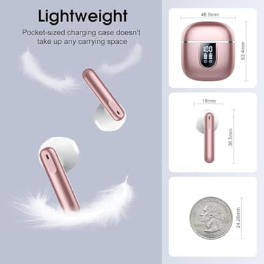 Wireless Earbuds, 2025 Bluetooth 5.4 Headphones in Ear Buds, 40H HiFi Stereo Bluetooth Earbuds with 4 ENC Noise Cancelling Mics, IP7 Waterproof Mini Earphones with Dual LED Display USB C, Pink Gold - Image 6