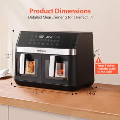 12QT Large Dual Air Fryer, 10-in-1 Double Zone Airfryer with 2×6QT Baskets, 60° Easy-Panel with Full Touchscreen, SyncCook Function, Viewing Window, Nonstick & Dishwasher Safe, 2 Dishes at Once, Black - Image 2